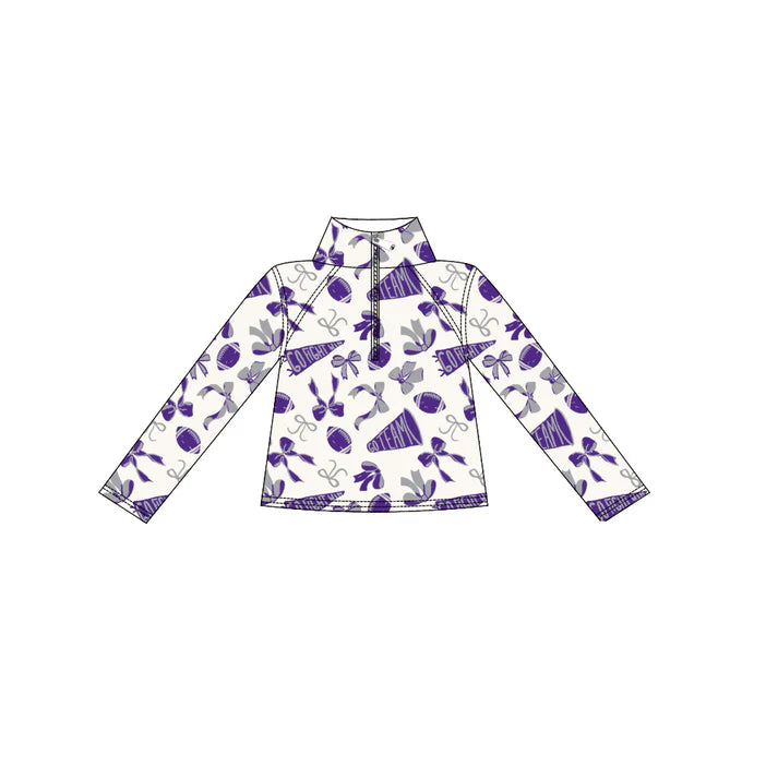 9.3 GT1199 Baby Girls Purple Bows Go Team Yoga Zipper Pullovers Top Preorder