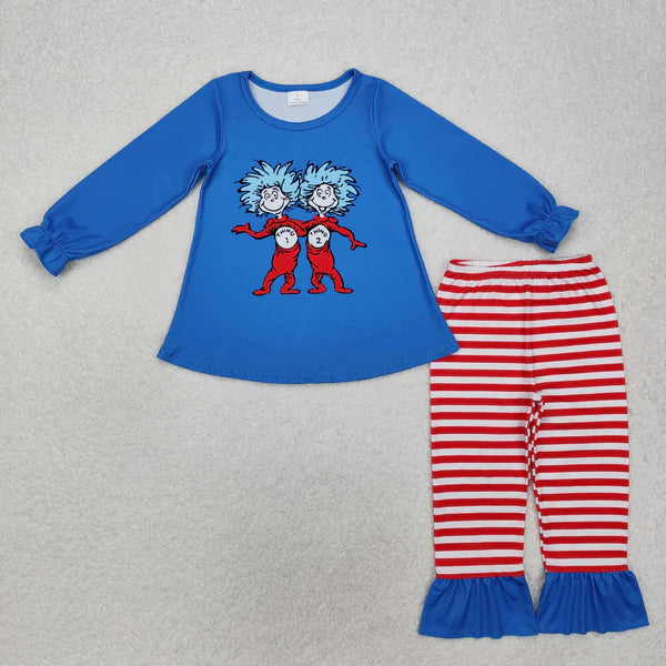 3.18 GLP2177 Baby Girls Dr Reading Thing Tunic Top Ruffle Pants Clothes Set