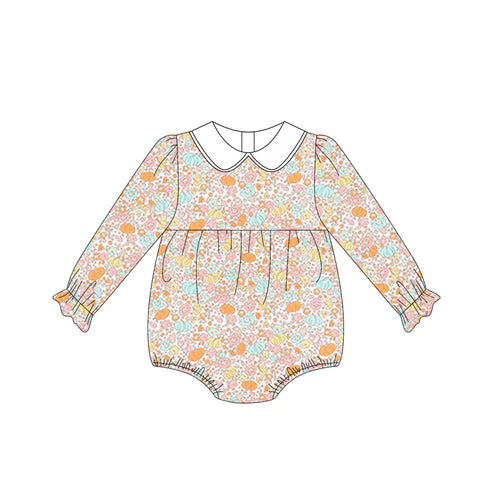 5.20 LR2199 Baby Girls Long Sleeves Pumpkins Leopard Ruffle Rompers Preorder