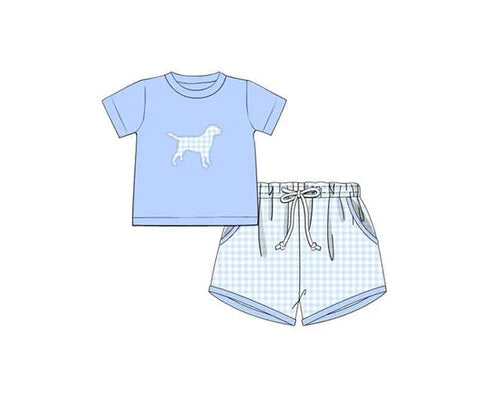 3.17 BSSO1398 Baby Boys Blue Dog Shirt Checkered Shorts Clothes Sets preorder