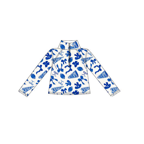 9.2 GT1195 Baby Girls Hot Blue Bows Go Team Yoga Zipper Pullovers Top Preorder