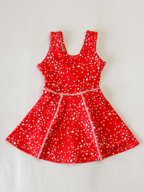 6.20 GSD2511 Baby Girls Red Sleeveless Stars Yoga Skorts Knee Length Dresses Preorder