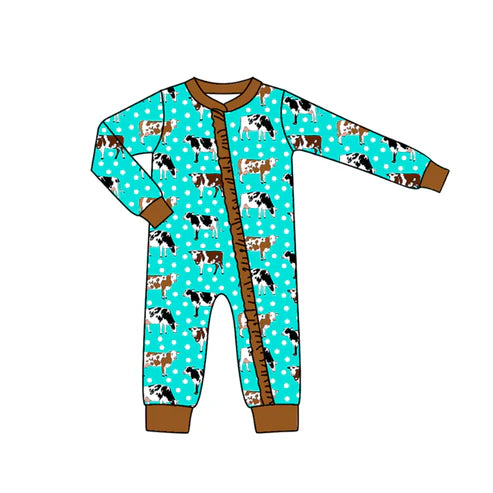 5.26 LR1944 Baby Infant Girls Western Cows Zip Rompers preorder