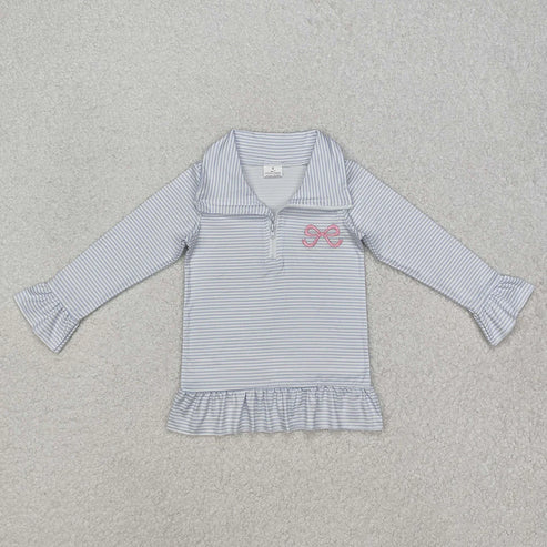 11.1 Sibling Baby Girls Embroidery Bows Shoes Zipper Ruffle Pullovers Top