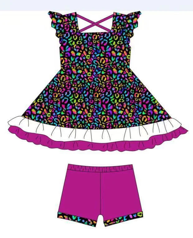11.26 MOQ:5pcs GSSO2929 pre-order baby girl clothes leopard print toddler girl summer outfit