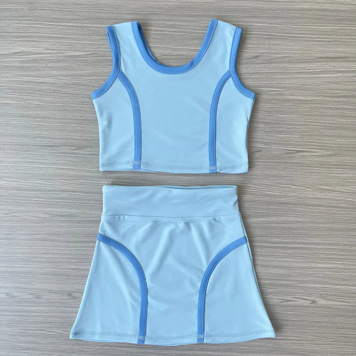 6.12 GSD2674 Baby Girls Sleeveless Sky Blue Vest Top Skirts Yoga Set Preorder
