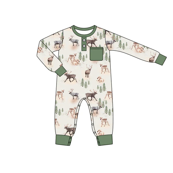 5.28 LR1945 Baby Infant Boys Hunting Deer Pocket Rompers preorder