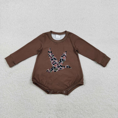 10.27 LR2777 Baby Girls Long Sleeve Southern Brown Camo Ducks Romper
