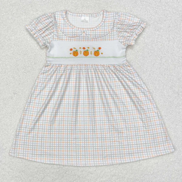 L-3.3 GSD1420 Baby Girls Fall Pumpkin Leaves Knee Length Dress