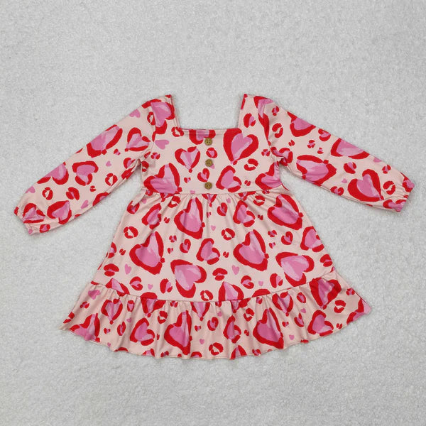 L-3.3 GLD0873 Baby Girls Valentines Hearts Red Knee Length Dress