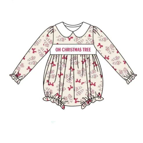 5.24 LR1907 Baby Infant Girls Christmas Tree Bows Long Sleeve Rompers preorder