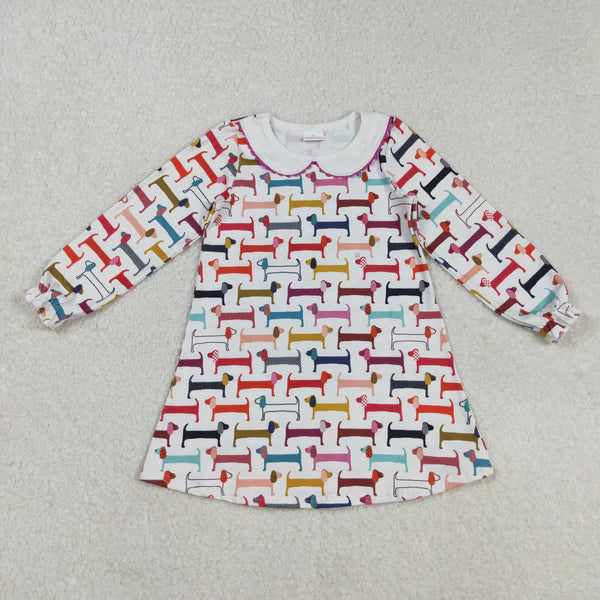 8.28 GLD0471 Baby Girls Valentines Colorful Dogs Knee Length Dress