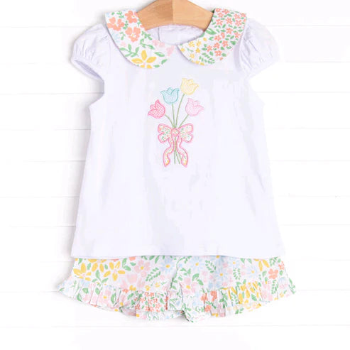 5.23 GSSO2633 GSSO2634 Baby Girls Short Sleeves Flowers Tunic Ruffle Short Set Preorder