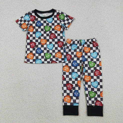 12.19 BSPO0490 Baby Boys Valentines Hearts Top Pants Pajamas Clothes Set