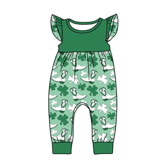 12.11 MOQ:5pcs SR3783 pre-order baby girl clothes lucky print toddler girl St. Patrick summer romper