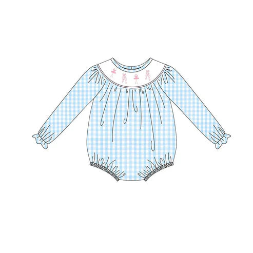 10.2 LR2741 Baby Girls Blue Checked Dancers Ruffle Rompers Preorder