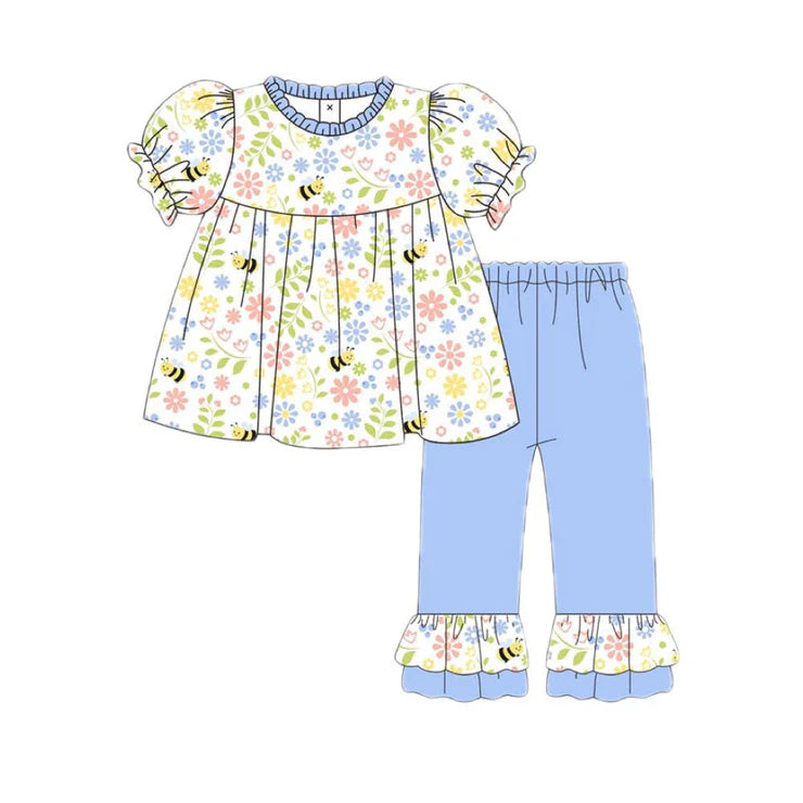 11.24 MOQ:5pcs GSPO2213 pre-order toddler girl clothes bee print girl spring set