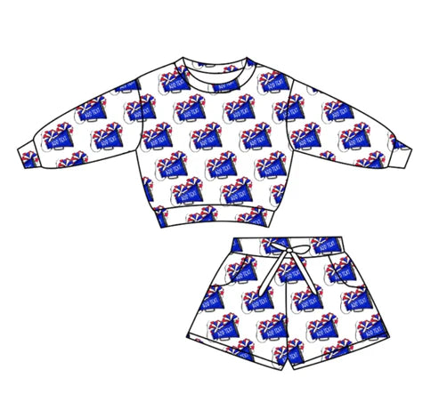 10.29 Custom Moq 8 Baby Girls Long Sleeve Top Shorts Team Pocket Clothes Set