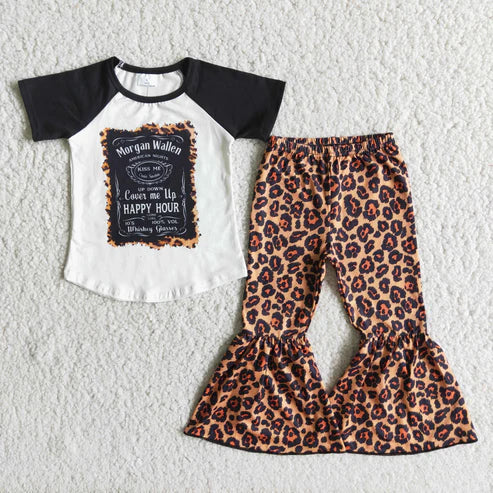 4.14RTS NO MOQ E2-20 Black short-sleeved top leopard print pants set