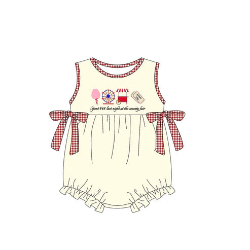 4.11 SR3037 Baby Girls Sleeveless Ice Cream Store Red Plaid Bows Ruffle Rompers Preorder