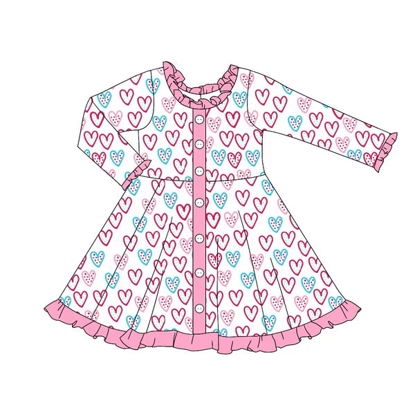 5.28 GLD0902 Baby Girls Valentines Colorful Hearts Knee Length Dresses Preorder