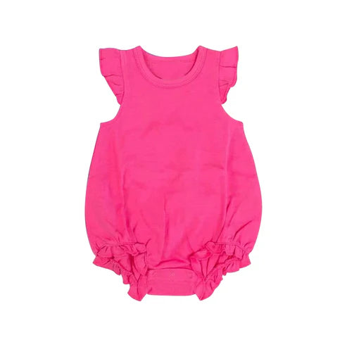 4.1 SR2999 Baby Infant Girls Hot Pink Flutter Sleeves Ruffle Rompers Preorder