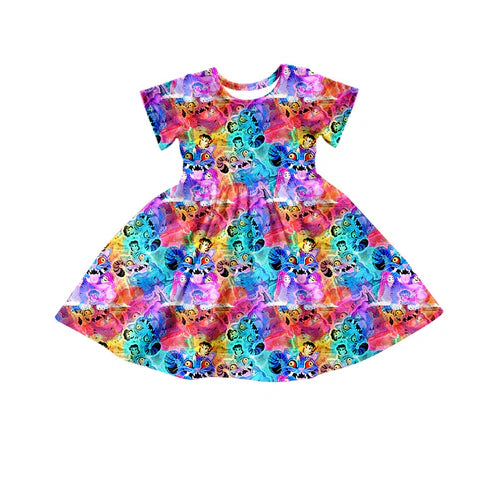 10.23 GSD2920 Baby Girls Short Sleeve Cartoon Girls Knee Length Dresses Preorder