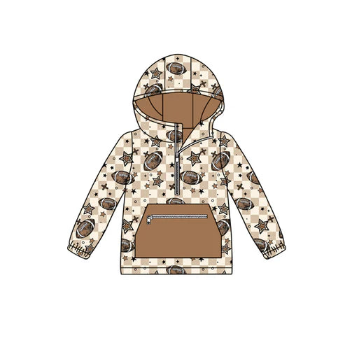 8.5 BT1318 Baby Boys Long Sleeves Football Stars Plaid Pocket Zipper Team Hoodies Preorder