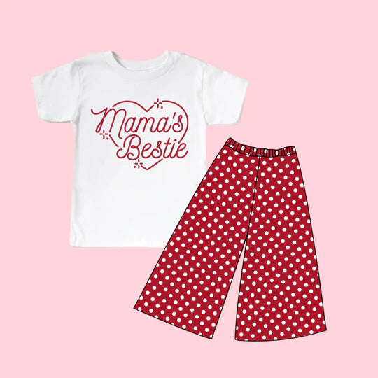 12.12 MOQ:5pcs GSPO2250 pre-order toddler girl clothes mama’s bestie print girl valentine's Day set