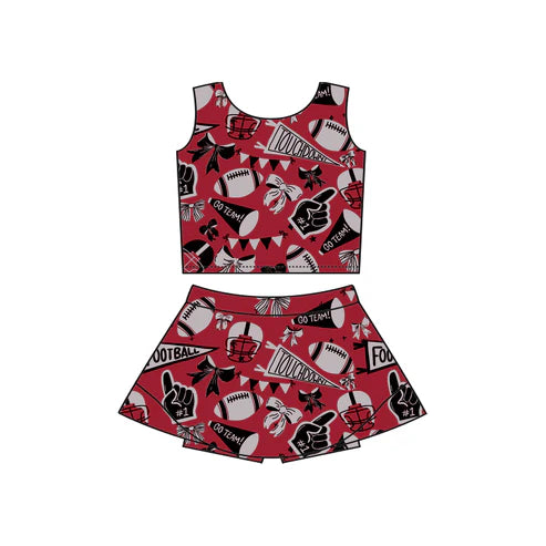 7.30 GSD2764 Baby Girls Team Dark Red Footballs Vest Top Short Skirts Yoga Set Preorder