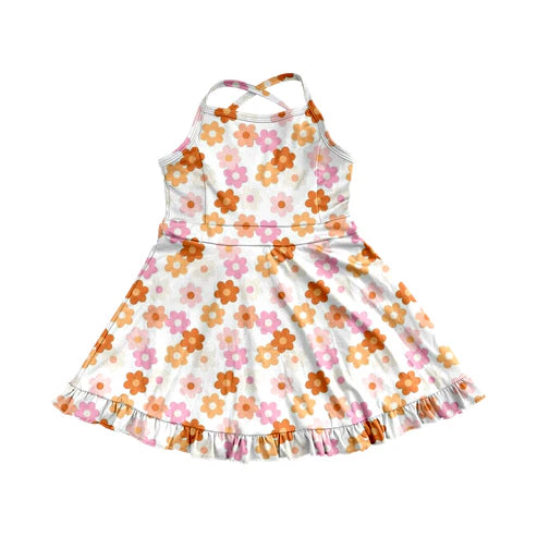3.31 GSD2282 Baby Girls Strap Colorful Daisy Yoga Ruffle Knee Length Dresses Preorder