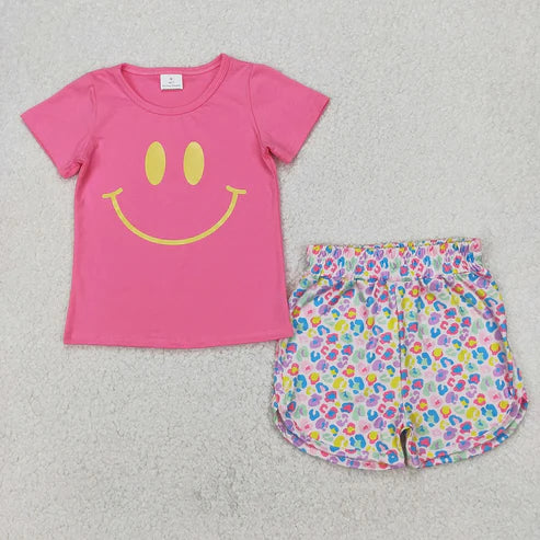 4.14 Sibling Vinyl Baby Girls Short Sleeves Smile Top Floral Shorts Sets