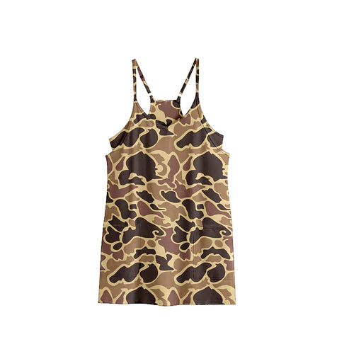 6.27 GSD2735 Adult Women Strap Brown Camo Pockets Yoga Shorts Dresses