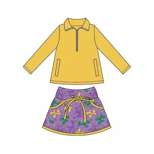 10.1 GLD1353 Baby Girls Pockets Zipper Pullovers Skirt Shorts Mardigras Clothes Set Preorder