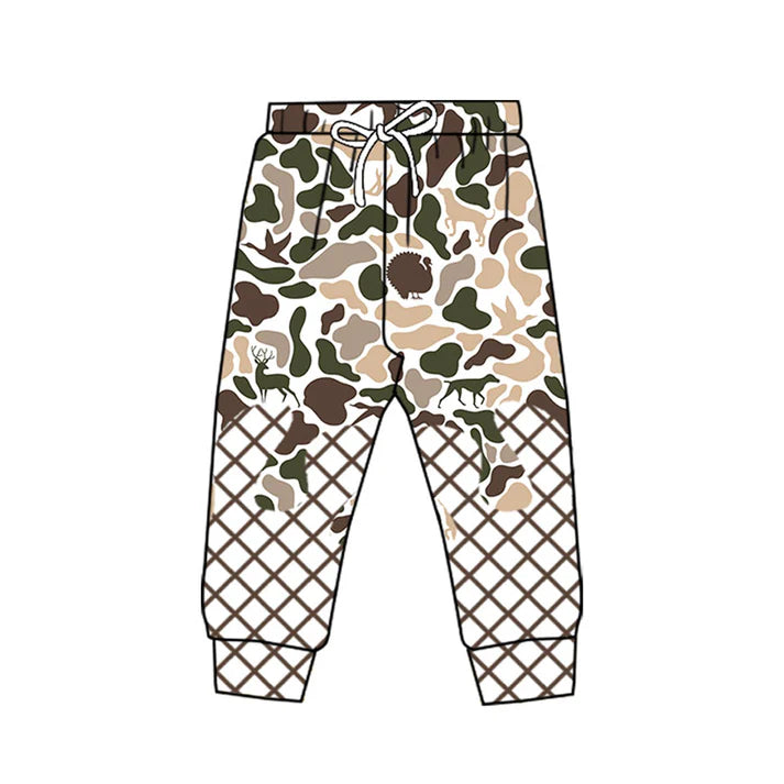 9.26 P0868 Baby Boys Dogs Ducks Turkey Camo Drip Western Team Jogger With Belt Preorder
