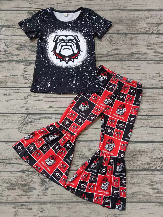 12.16 Custom order MOQ 3pcs each design tddler girl clothes black state girl bell bottom set 500