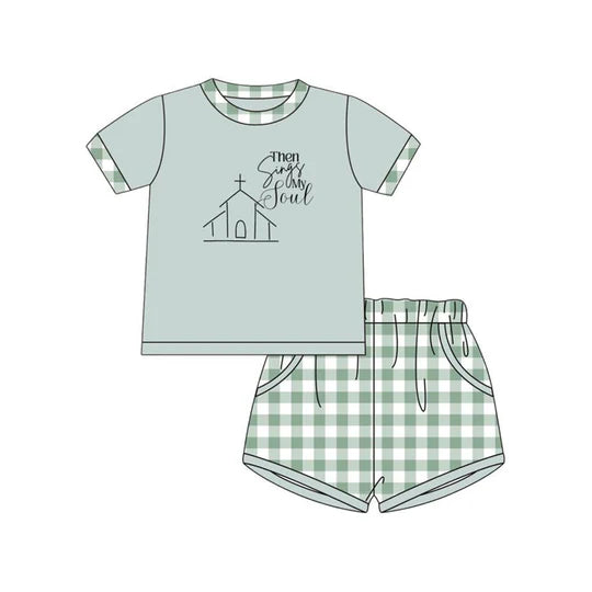 12.9 MOQ:5pcs BSSO1772 pre-order baby boy clothes church print toddler boy easter summer outfit