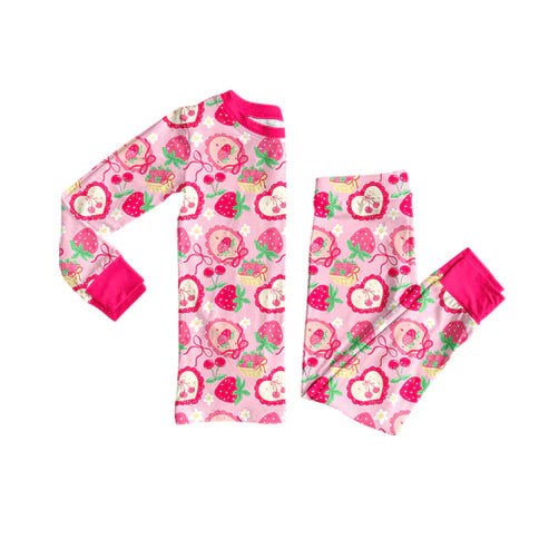 10.2 GLP2933 Baby Girls Pink Bows Strawberry Flowers Top Pants Pajamas Sets Preorder