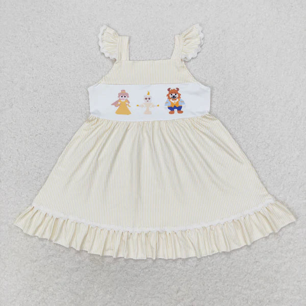 L-3.6 GSD0695 Cartoon girl yellow striped flysleeve dress
