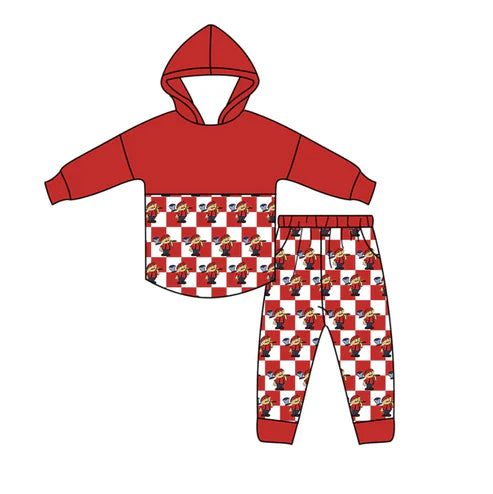 10.29 Custom Moq 8 Baby Kids Red Long Sleeve Top Team Pocket Clothes Set