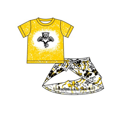 7.7 Custom Moq 3 Baby Girls Panthers Team Top Bows Skirt Skort Team Sets