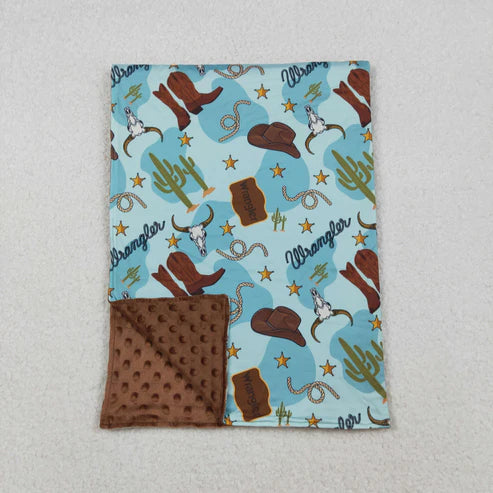 10.16 BL0175 Baby Toddler Children Western Boots Cactus Minky Blanket