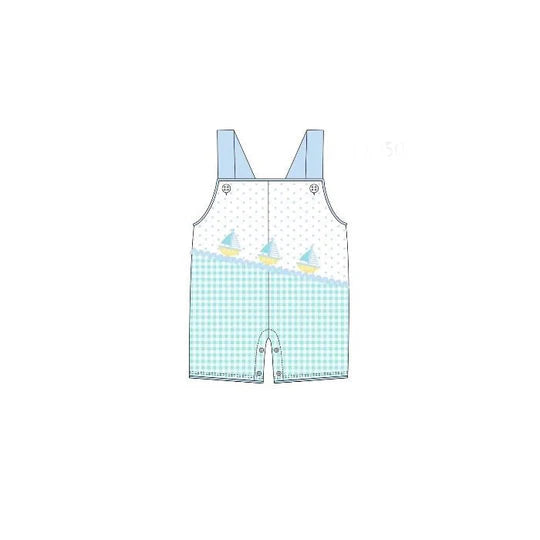 12.15 MOQ:5pcs SR3753 pre-order baby boy clothes sailing boat print toddler boy summer romper