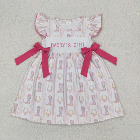 4.4  GSD2053 Baby Girls Western Daddy's Girl Bows Knee Length Dress
