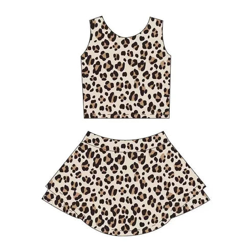 4.3 GSD2327 Baby Girls Sleeveless Leopard Top Skort Yoga Set Preorder