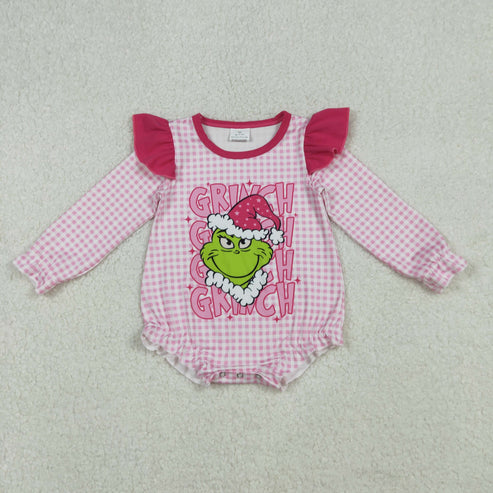 10.7 LR2554 Baby Girls Green Face Christmas Romper