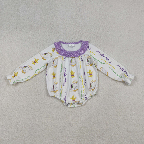 9.29 LR2042 Baby Infant Girls Mardi Gras Purple Long Sleeve Romper