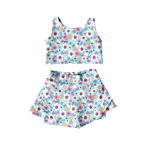 4.21 GSD2481 Baby Girls Sleeveless Colorful Flowers Top Skort Yoga Set Preorder