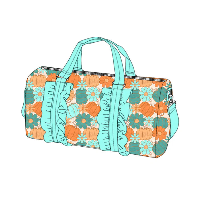 6.14 BA0313 Aqua Ruffle Pumpkins Flowers Gym Bags Preorder