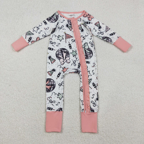 10.22 LR2571 Baby Girls Happy New Year Ruffle Zipper Footie Romper